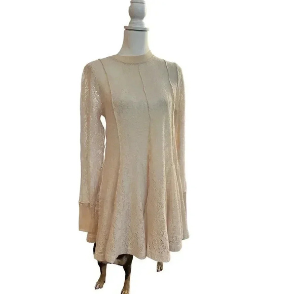 Free People Dresses & Skirts - Free people coffee in the morning tunic shirt boho cream long sleeve size small